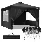 10'x10' Canopy Party Tent Popup Canopy Commercial Instant Canopies Gazebo, Outdoor Canopy Tent with 4 Removable Sidewalls, Carry Bag, 8 x Stakes & 4 x Ropes & 4 x Sandbags (Black)