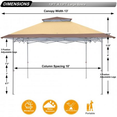ABCCANOPY 13 ft x13 ft Outdoor Gazebo Pop up Sun Shade Canopy Tent, Khaki