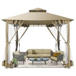 10' x10' Canopy Gazebo, Assembled Style Wrought Iron Gazebo Tent Can Accommodate 6-10 People with 4 Detachable Mosquito Net Side Walls, Rainproof&Sunproof Canopy Tent For Garden, Yard, Beach