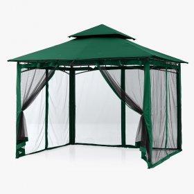 ABCCANOPY 8x8 Patio Gazebos for Patios Double Roof Soft Canopy Garden Gazebo with Mosquito Netting for Shade and Rain,ForestGreen