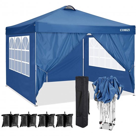 10\' x 10\' Outdoor Canopy Tent Ez Pop-up Party Canopy Tent with 4 Removable Sidewalls & 4 Sandbags & Carry Bag, for 10-15 People, Blue