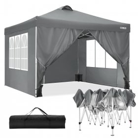 10' x 10' Straight Leg Pop-up Canopy Tent Easy One Person Setup Instant Outdoor Canopy Folding Shelter with 4 Removable Sidewalls, Air Vent on The Top, 4 Sandbags, Carrying Bag, Gray