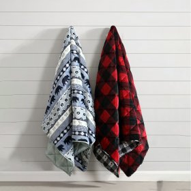 Coleman Indoor/Outdoor Flannel 84"x96" Red Black Buffalo Plaid Machine Washable Throw Blanket