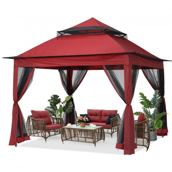 ABCCANOPY 11\'x11\' Gazebo Tent Outdoor Pop up Gazebo Canopy Shelter with Mosquito Netting, Burgundy