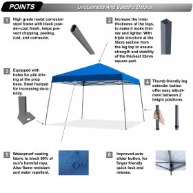 ABCCANOPY 10 ft x 10 ft Outdoor Pop Up Canopy Tent with Slant Leg, Blue