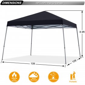ABCCANOPY 10 ft x 10 ft Outdoor Pop Up Canopy Tent with Slant Leg, Black