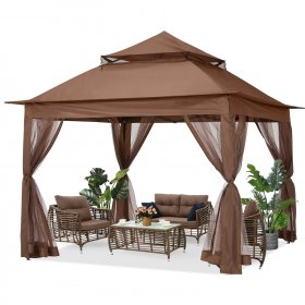 ABCCANOPY 11'x11' Gazebo Tent Outdoor Pop up Gazebo Canopy Shelter with Mosquito Netting, Brown
