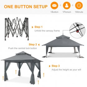 ABCCANOPY 13'x13' Gazebo Tent Outdoor Pop up Gazebo Canopy Shelter with Mosquito Netting, Gray
