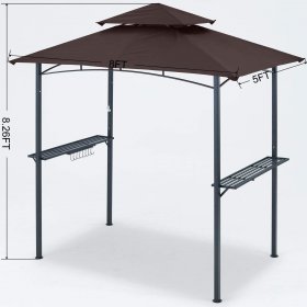 ABCCANOPY 8'x 5' Grill Gazebo Shelter, Double Tier Outdoor BBQ Gazebo Canopy with LED Light(Brown)
