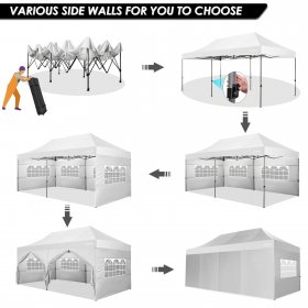 10' x 20' Pop Up Canopy Tent Instant Outdoor Canopy Straight Leg Shelter Adjustable Height Waterproof Gazebo with 6 Removable Sidewalls, Roller Bag, 6 Sandbags for Party Wedding Picnics Camping, White
