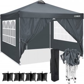 10' x 10' Outdoor Canopy Tent Ez Pop-up Party Canopy Tent with 4 Removable Sidewalls & 4 Sandbags & Carry Bag, for 10-15 People, Grey