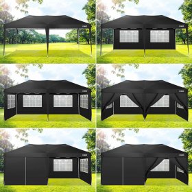 COBIZI 10' x 20' Outdoor Canopy Tent EZ Pop Up Backyard Canopy Portable Party Commercial Instant Canopy Shelter Tent Gazebo with 6 Removable Sidewalls & Carrying Bag for Wedding Picnics Camping, Black