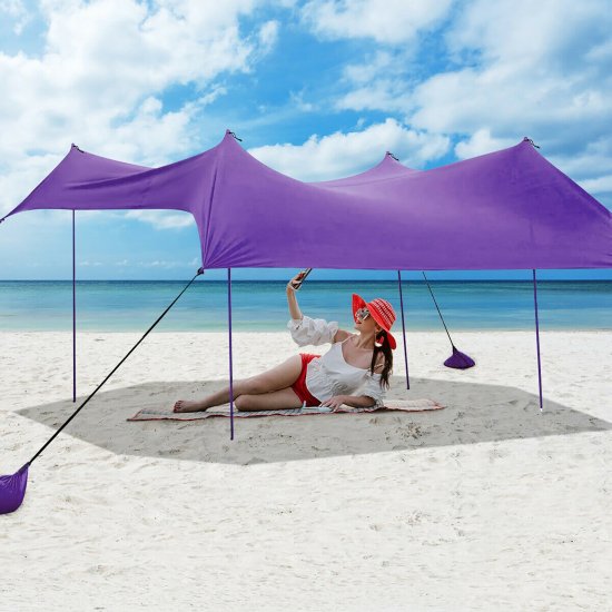 Costway Family Beach Tent Canopy w/4 Poles Sandbag Anchors 10\'x9