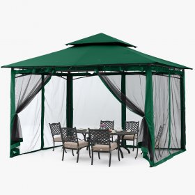 ABCCANOPY 11x11 Patio Gazebos for Patios Double Roof Soft Canopy Garden Gazebo with Mosquito Netting for Shade and Rain, Forest Green