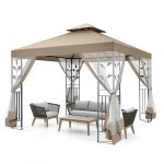 Outdoor Gazebo Canopy with 4 Detachable Mosquito Nets, UV and Rainproof Gazebo Patio Easy to Assemble with Double Eaves, Top Drainage Hole Design, Suit for Terrace, Lawn, Garden