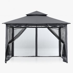ABCCANOPY 10x12 Patio Gazebos for Patios Double Roof Soft Canopy Garden Gazebo with Mosquito Netting for Shade and Rain,DarkGray
