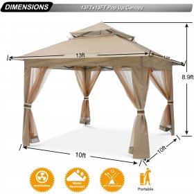 ABCCANOPY 13'x13' Gazebo Tent Outdoor Pop up Gazebo Canopy Shelter with Mosquito Netting, Khaki