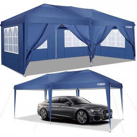 COBIZI 10' x 20' Pop Up Canopy Commercial Heavy Duty Tent Waterproof Outdoor Party Canopies with 6 Removable Sidewalls, Carrying Bag, 12 Stakes, 6 Ropes, Blue