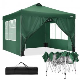 10' x 10' Straight Leg Pop-up Canopy Tent Easy One Person Setup Instant Outdoor Canopy Folding Shelter with 4 Removable Sidewalls, Air Vent on The Top, 4 Sandbags, Carrying Bag, Green
