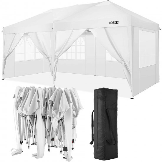 10\' x 20\' Canopy Tent EZ Pop Up Party Tent Portable Instant Commercial Heavy Duty Outdoor Market Shelter Gazebo with 6 Removable Sidewalls and Carry Bag, White