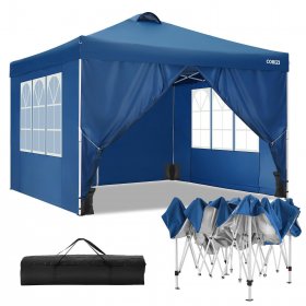 10' x 10' Pop Up Canopy Tent Easy Set-up Outdoor Patio Canopy Straight Leg Instant Shelter Portable Heavy Duty Commercial Party Gazebo with 4 Removable Sidewalls, 4 Sandbags, Carrying Bag