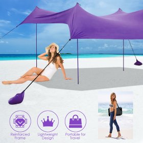 Costway Family Beach Tent Canopy w/4 Poles Sandbag Anchors 10'x9