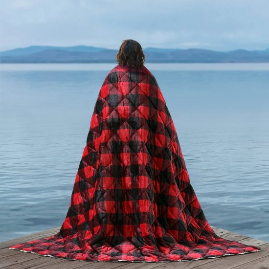 Coleman Indoor/Outdoor Flannel 84\"x96\" Red Black Buffalo Plaid Machine Washable Throw Blanket