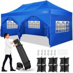 10' x 20' Pop Up Canopy Tent Instant Outdoor Canopy Straight Leg Shelter Adjustable Height Waterproof Gazebo with 6 Removable Sidewalls, Roller Bag, 6 Sandbags for Party Wedding Picnics Camping, Blue