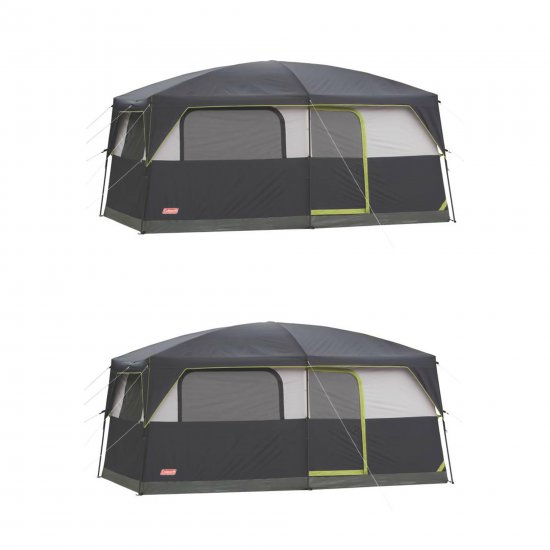 Coleman Prairie Breeze 9 Person Camping Tent w/Fan & Light | 14 x 10\' (2 Pack)