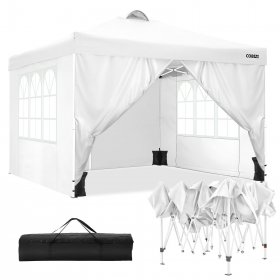 COBIZI Canopy 10' x 10' Pop Up Canopy Tent Heavy Duty Waterproof Adjustable Commercial Instant Canopy Outdoor Party Canopy with 4 Removable Sidewalls, Carry Bag, 4 Sandbags, White