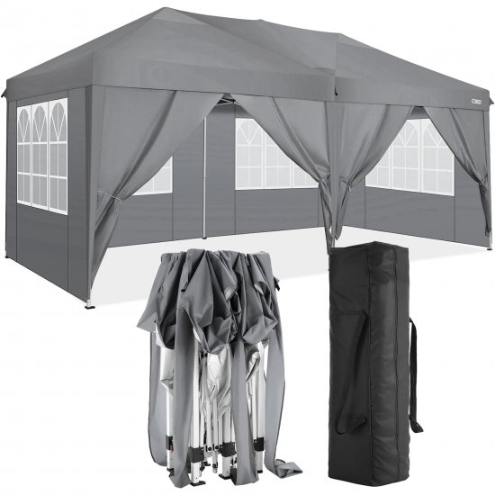 10\' x 20\' EZ Pop Up Canopy Tent Party Tent Outdoor Event Instant Tent Gazebo with 6 Removable Sidewalls and Carry Bag, Gray