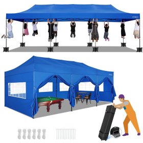 10'x30' Canopy Heavy Duty Pop Up Canopy Tent Outdoor Gazebo Shelter Portable Instant Commercial Tent with 8 Removable Sidewalls&3 Heigh Adjustable&Roller Bag,Blue