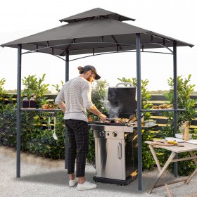 ABCCANOPY 8'x 5' Grill Gazebo Shelter, Double Tier Outdoor BBQ Gazebo Canopy with LED Light(Gray)