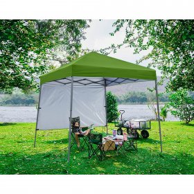 ABCCANOPY 10 ft x 10 ft Outdoor Pop up Slant Leg Canopy Tent with 1 Sun Wall and 1 Backpack BagGreen