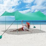 Costway Family Beach Tent Canopy w/ 4 Poles Sandbag Anchors 10'x