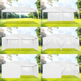 COBIZI 10' x 20' Outdoor Canopy Tent EZ Pop Up Backyard Canopy Portable Party Commercial Instant Canopy Shelter Tent Gazebo with 6 Removable Sidewalls & Carrying Bag for Wedding Picnics Camping, White