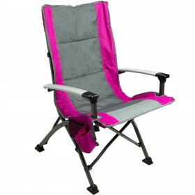 Ozark Trail High Back Camping Chair, Pink with Cupholder, Pocket