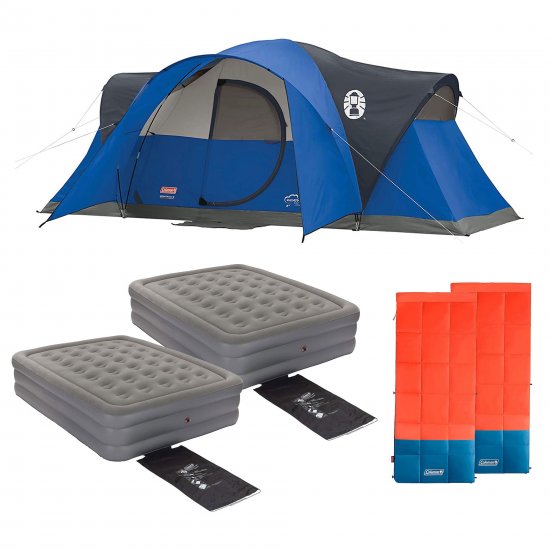 Coleman 8 Person Tent, 18\" Queen Airbed (2 Pack) & Sleeping Bag (2 Pack)
