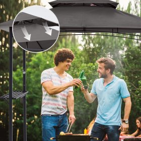 ABCCANOPY 8'x 5' Grill Gazebo Shelter, Double Tier Outdoor BBQ Gazebo Canopy with LED Light(Gray)