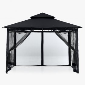 ABCCANOPY 10x12 Patio Gazebos for Patios Double Roof Soft Canopy Garden Gazebo with Mosquito Netting for Shade and Rain,Black