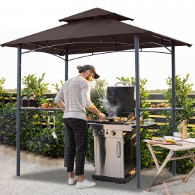 ABCCANOPY 8'x 5' Grill Gazebo Shelter, Double Tier Outdoor BBQ Gazebo Canopy with LED Light(Brown)