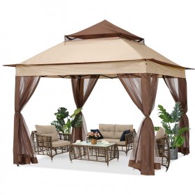 ABCCANOPY 11'x11' Gazebo Tent Outdoor Pop up Gazebo Canopy Shelter with Mosquito Netting, Khaki