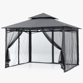 ABCCANOPY 10x12 Patio Gazebos for Patios Double Roof Soft Canopy Garden Gazebo with Mosquito Netting for Shade and Rain,DarkGray