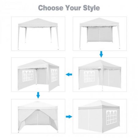 10'x10' EZ Pop Up Canopy Tent, Portable Outdoor Party Canopy, Instant Folding Commercial Gazebo Canopy, Height Adjustable for Party Market Beach Backyard with Carry Bag & 4 Removable Sidewalls, White