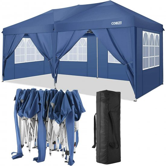 10\' x 20\' Canopy Tent EZ Pop Up Party Tent Portable Instant Commercial Heavy Duty Outdoor Market Shelter Gazebo with 6 Removable Sidewalls and Carry Bag, Blue