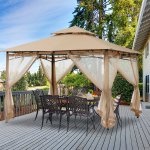 ABCCANOPY 11x11 Patio Gazebos for Patios Double Roof Soft Canopy Garden Gazebo with Mosquito Netting for Shade and Rain, Khaki