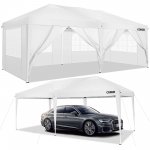 COBIZI 10' x 20' Pop Up Canopy Commercial Heavy Duty Tent Waterproof Outdoor Party Canopies with 6 Removable Sidewalls, Carrying Bag, 12 Stakes, 6 Ropes, White