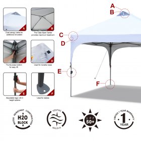 ABCCANOPY 10' x 10' White Outdoor Pop up Canopy Tent Camping Sun Shelter-Series