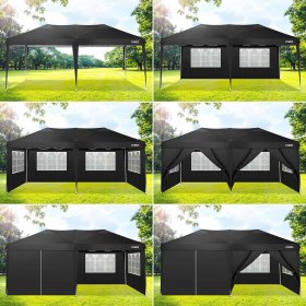 10 x 20ft Pop Up Canopy Tent Instant Outdoor Party Canopy Straight Leg Commercial Gazebo Tent Shelter with 6 Removable Sidewalls and Carrying Bag, Black