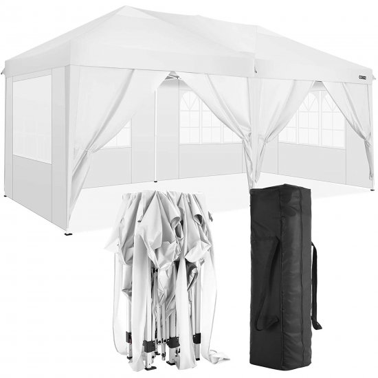 COBIZI 10\' x 20\' Outdoor Canopy Tent EZ Pop Up Backyard Canopy Portable Party Commercial Instant Canopy Shelter Tent Gazebo with 6 Removable Sidewalls & Carrying Bag for Wedding Picnics Camping, White